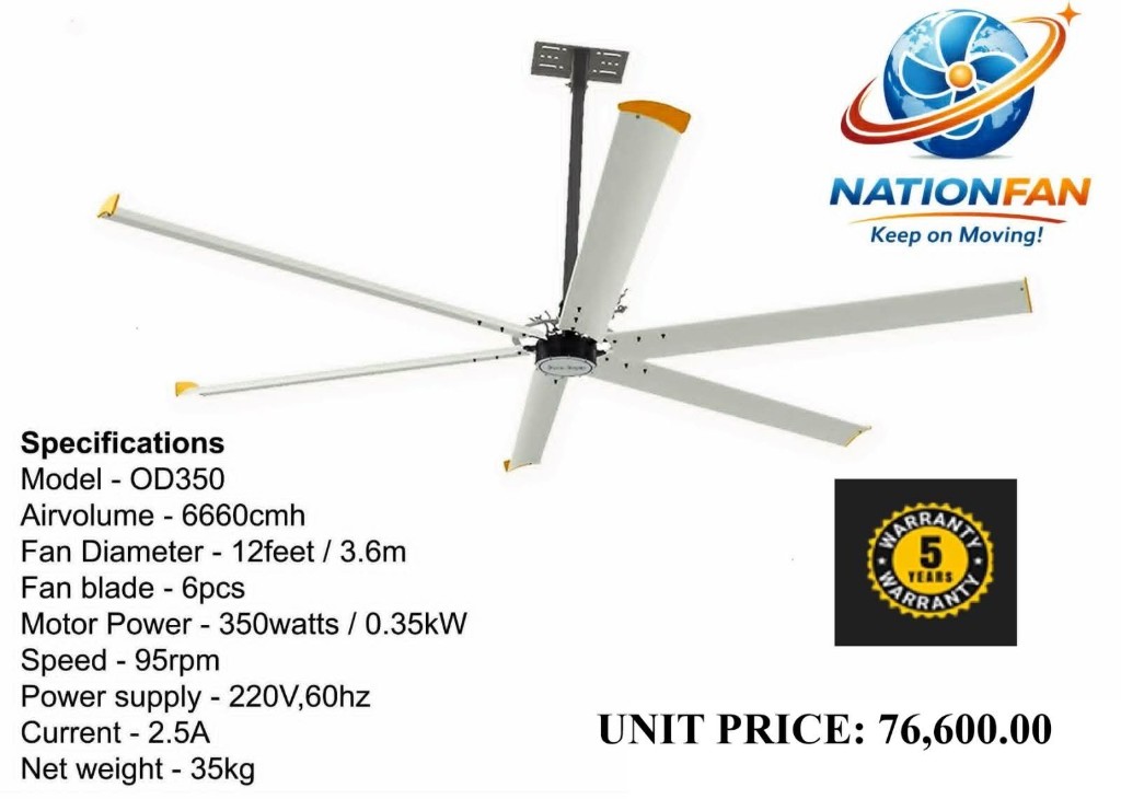 NationFan HVLS OD350 12 ft industrial ceiling fan product flyer