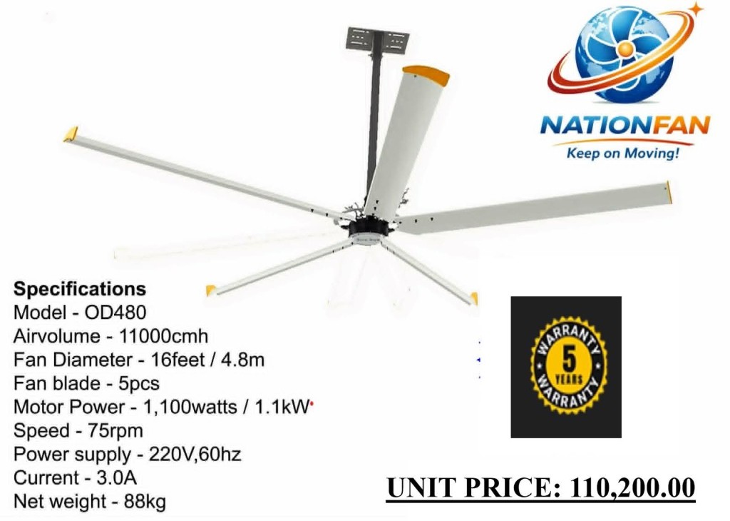 NationFan HVLS OD480 16 ft industrial ceiling fan product flyer