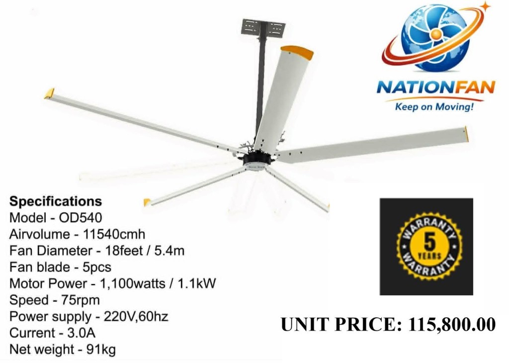 NationFan HVLS OD540 18 ft industrial ceiling fan product flyer