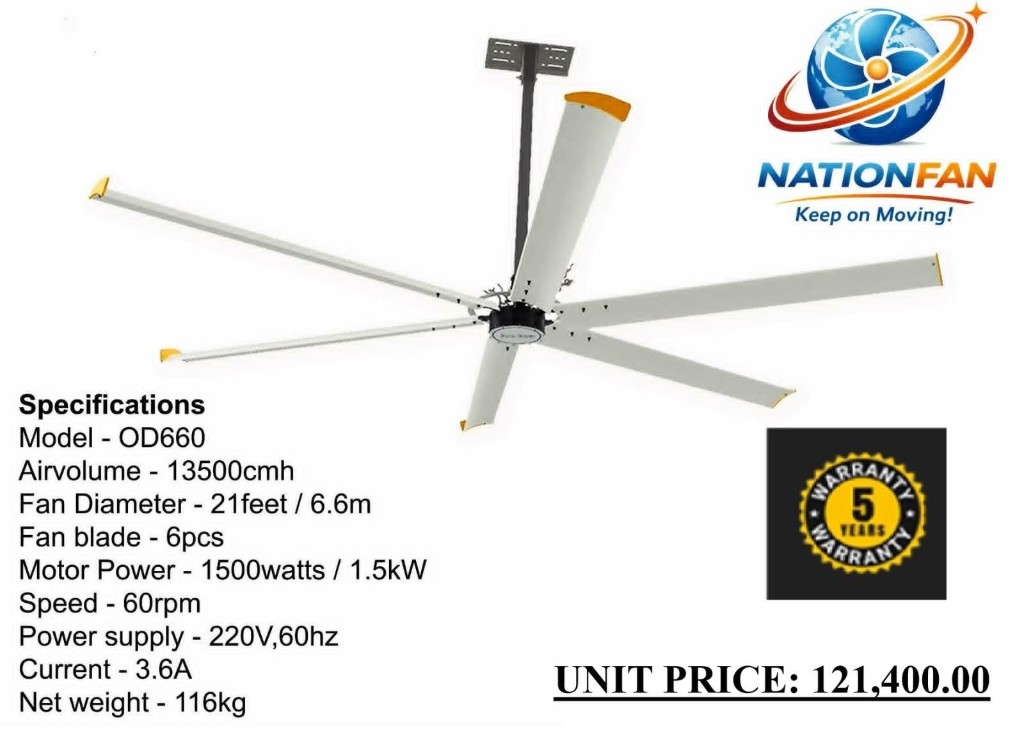 NationFan HVLS OD660 21 ft industrial ceiling fan product flyer