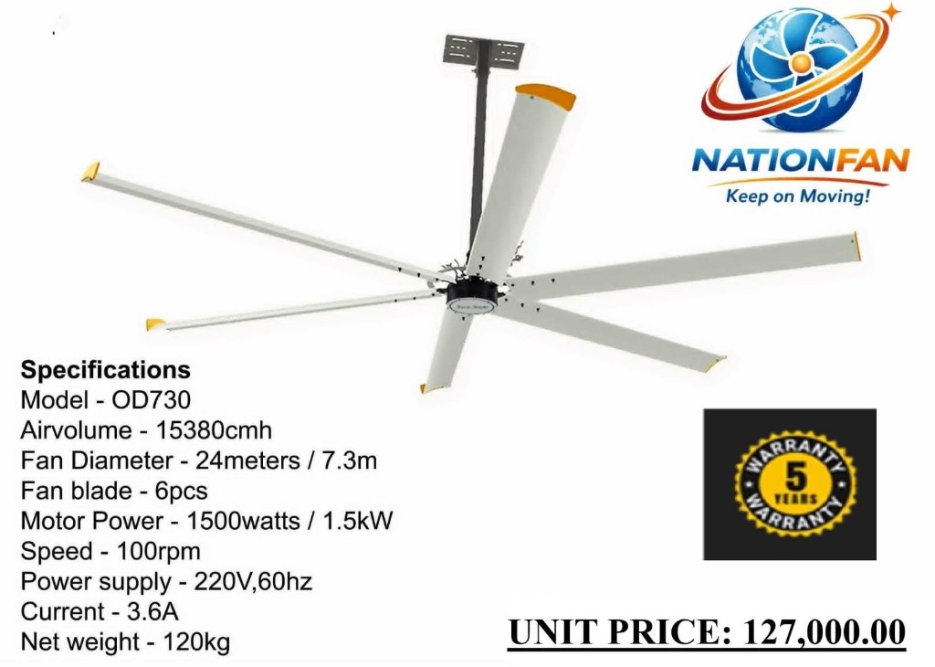 NationFan HVLS OD730 24 ft industrial ceiling fan product flyer
