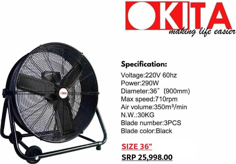 OKITA drum fan 36 inch product flyer