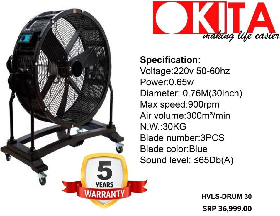 OKITA HVLS-DRUM 30 portable drum fan product flyer
