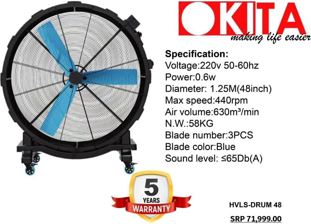 OKITA HVLS-DRUM 48 portable drum fan product flyer