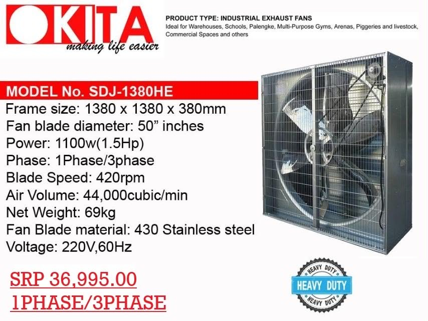 OKITA industrial exhaust fan SDJ-1380HE product flyer