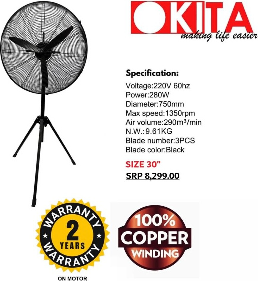 OKITA tripod fan 30 inch product flyer