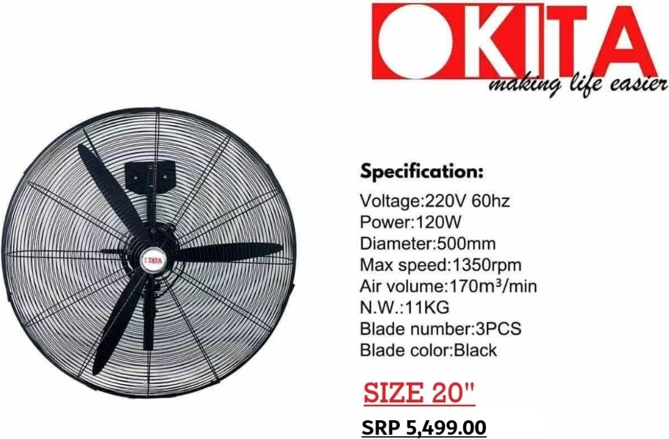 OKITA wall fan 20 inch product flyer