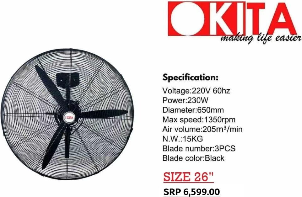 OKITA wall fan 26 inch product flyer
