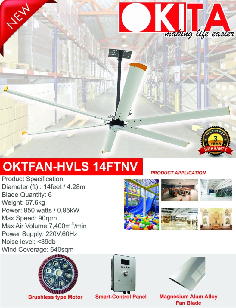 OKITA HVLS OKTFAN 14FTNV ceiling fan product flyer